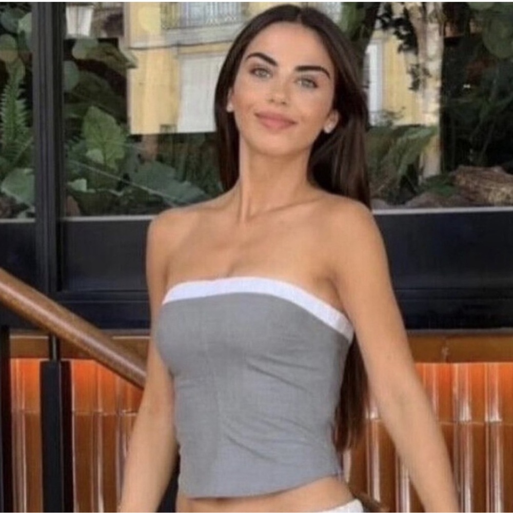 Zara Contrast Bandeau Crop Top Gray White NWT Size XS